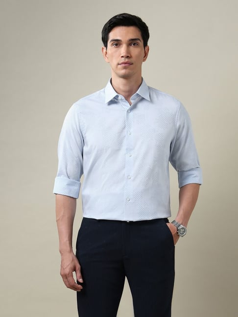 Arrow Blue Cotton Regular Fit Self Pattern Shirt-picture-18