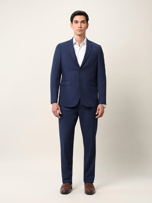 Arrow Blue Regular Fit Self Pattern Two Piece Suit