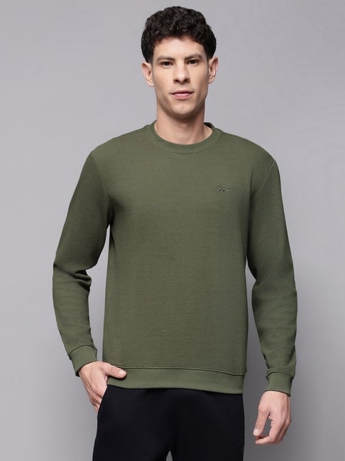 Reebok Green Regular Fit Solid Sweatshirt-image-3