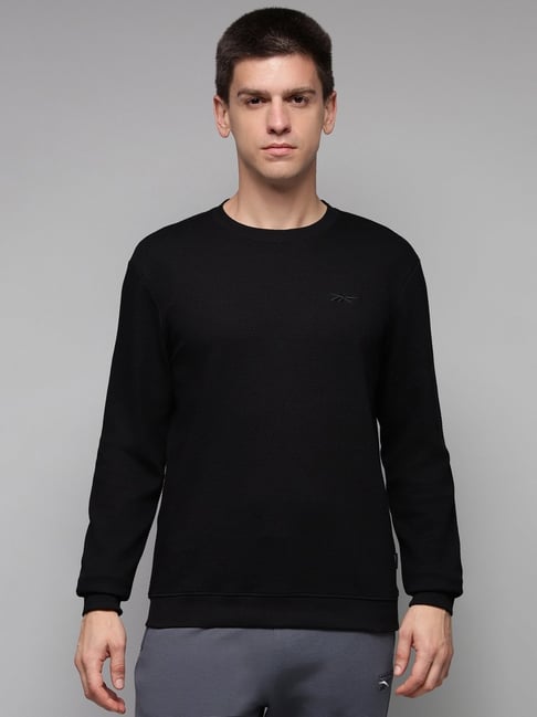 Reebok Black Cotton Regular Fit Solid Sweatshirt