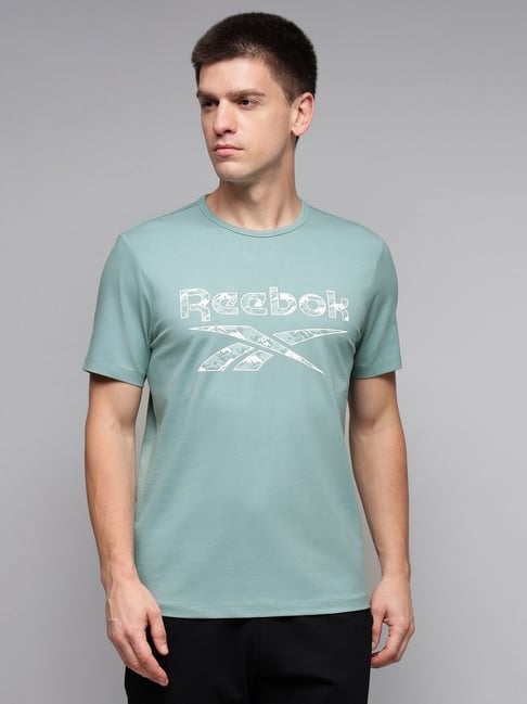 Reebok Green Cotton Regular Fit Printed T-Shirt-image-40