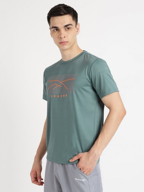 Reebok Green Regular Fit Printed T-Shirt-image-26