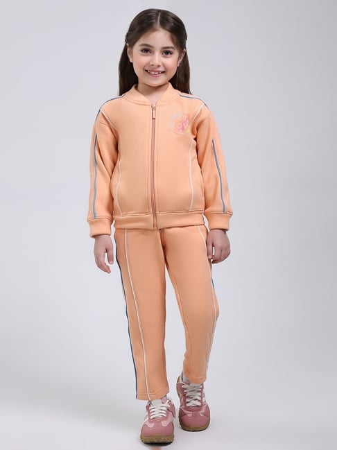 Monte Carlo Girls Peach Printed Regular Fit Tracksuit
