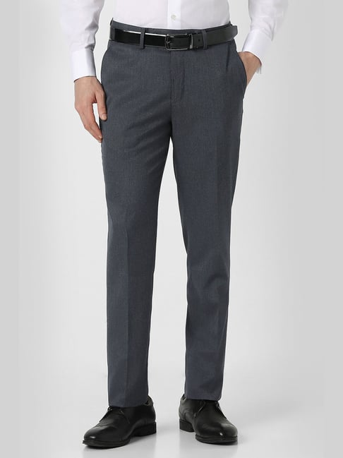 Peter England Grey Slim Fit Formal Trousers