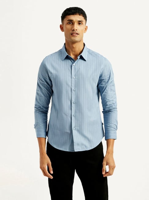 Levi's Blue Cotton Slim Fit Striped Shirt