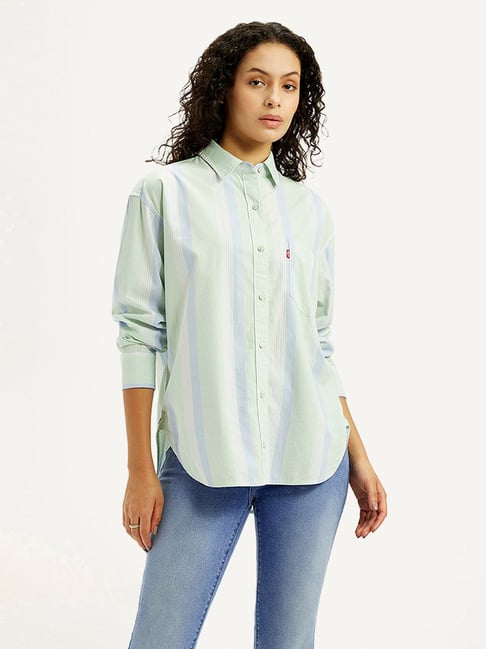 Levi's Light Green Slim Fit Striped Shirt
