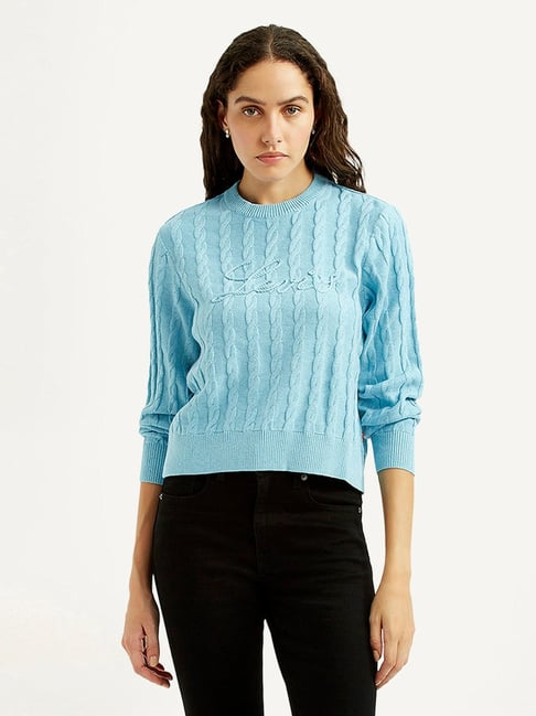 Levi's Blue Cotton Relaxed Fit Textured Sweater