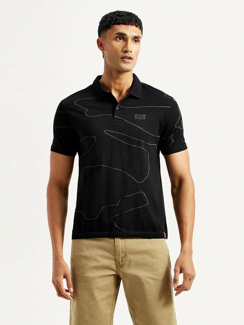 Levi's Black Slim Fit Printed Polo T-Shirt