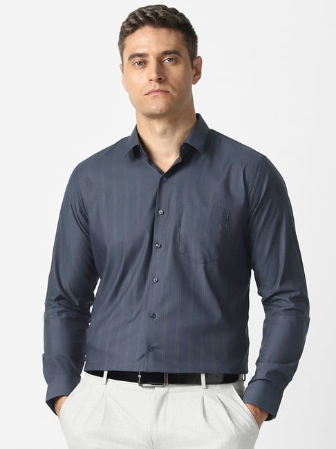 Van Heusen Navy Cotton Slim Fit Striped Formal Shirt-picture-20