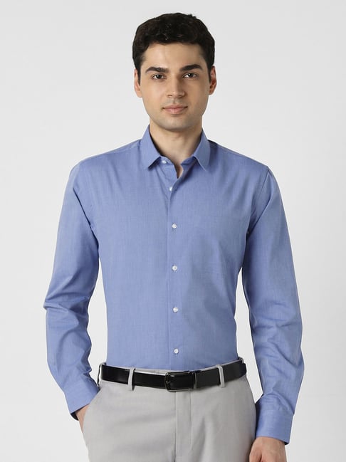 Peter England Blue Cotton Slim Fit Formal Shirt