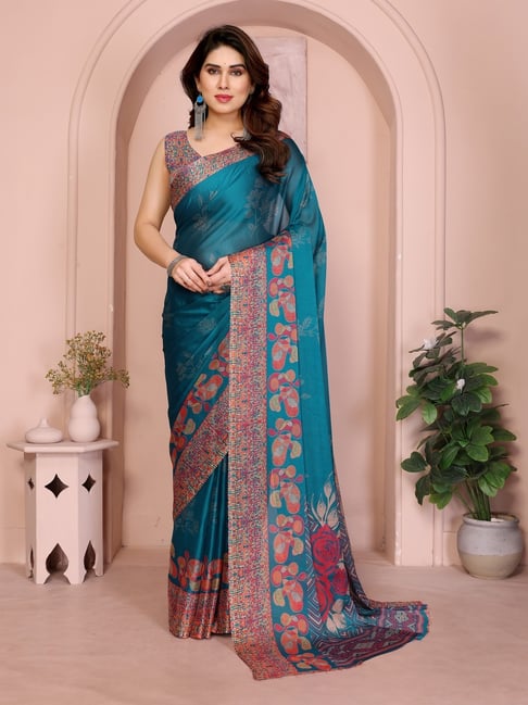 FABMORA Rama Floral Saree with Unstitched Blouse-picture-38