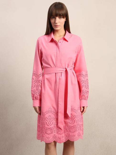 sachin and babi light blue dress Kiton Floral Embroidered Linen Belted Shirtdress