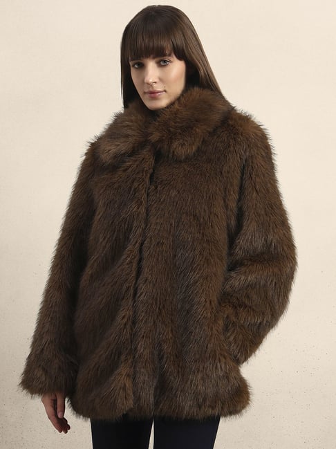 Vero Moda Emperador Brown Regular Fit Faux Fur Coat-picture-48