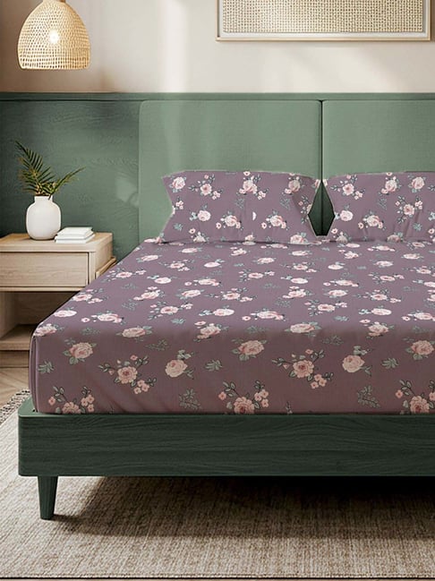 Urban Space Purple Printed Bedsheet Set Double-image-38
