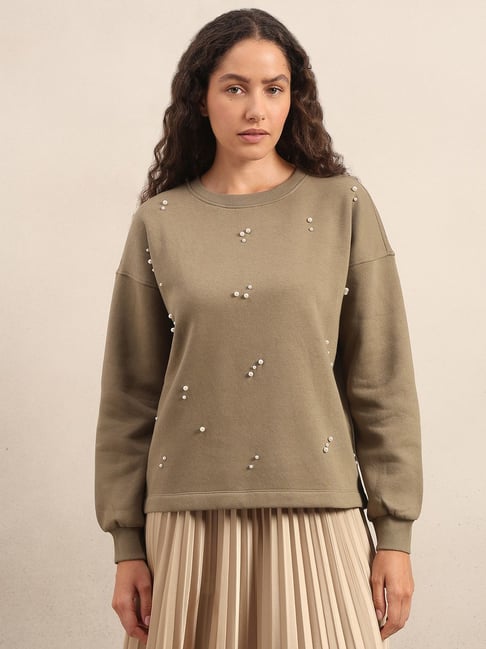 Vero Moda Beige Pearl Embellished Regular Fit Sweatshirt-picture-21