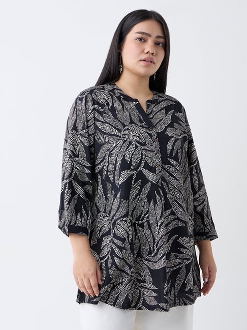 Diza by Westside Black Bandhani Leaf Design Tunic-picture-20