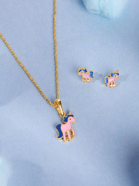 GIVA 925 Silver Golden Pie Unicorn Necklace and Earring Set-picture-39