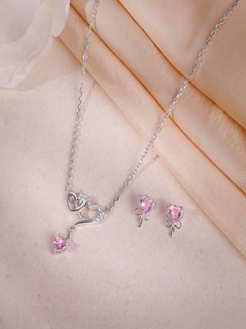 GIVA 925 Silver Dual Love Necklace and Earring Set-picture-17