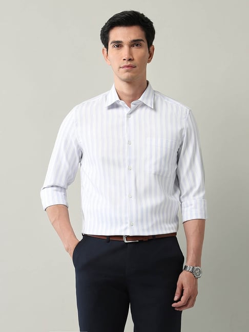 AD by Arvind Blue Cotton Regular Fit Long Sleeves Striped Formal Shirt
