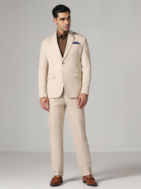 Tahvo Beige Regular Fit Two Piece Suit
