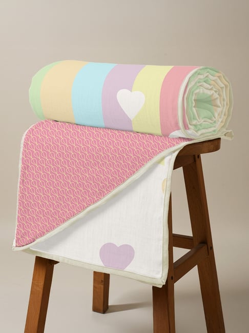 Urban Space Rainbow Hearts Cotton Malmal Printed 150 GSM Double Reversible Blanket
