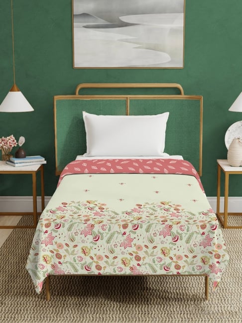 Urban Space Vine Gardens Peach Pink Cotton Malmal Printed 150 GSM Single Reversible Blanket