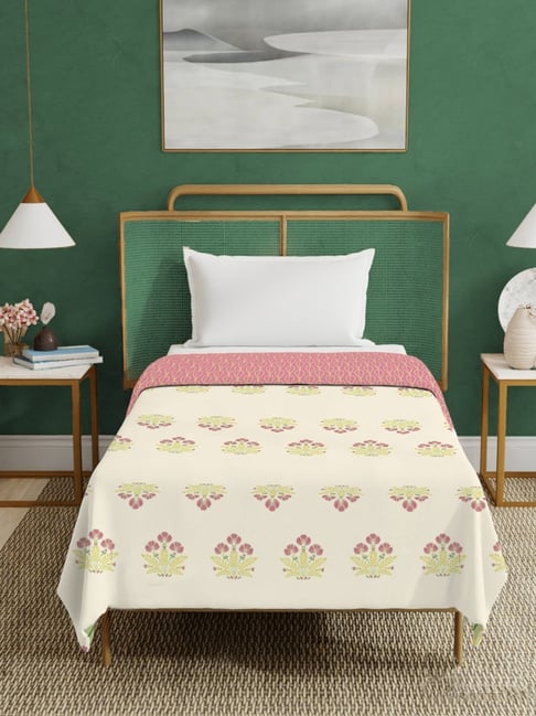 Urban Space Malhaar Mustard Yellow Cotton Malmal Printed 150 GSM Single Reversible Blanket