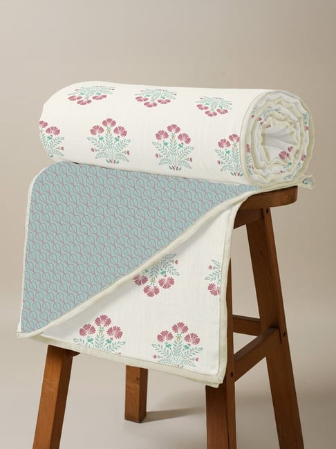 Urban Space Malhaar Dusty Blue Cotton Malmal Printed 150 GSM Double Reversible Blanket-picture-41