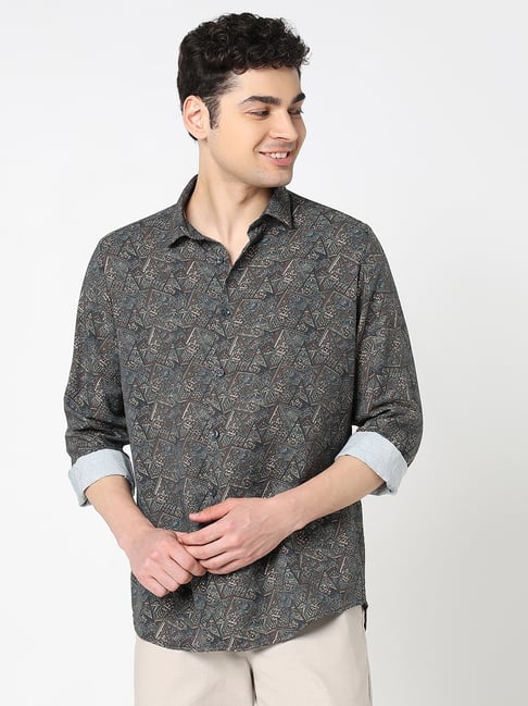 R&B Charcoal Grey Viscose Regular Fit Geometric Shirt-picture-21