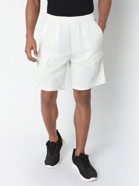 R&B White Regular Fit Shorts