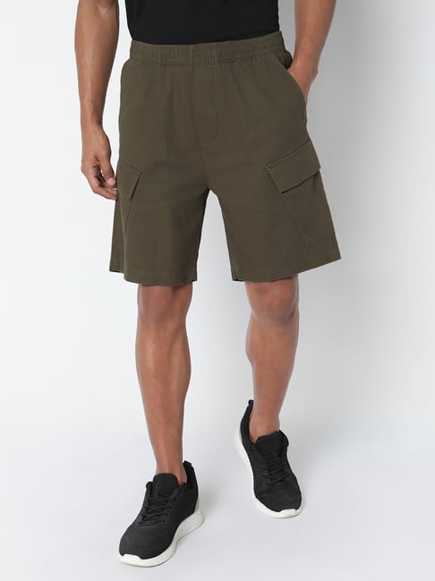 R&B Olive Regular Fit Shorts