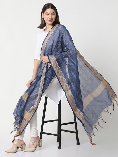 R&B Indigo Cotton Striped Dupatta-picture-35