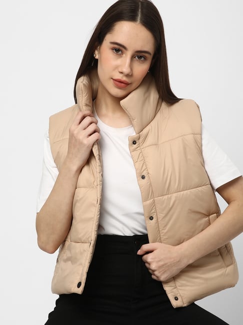 R&B Beige Polyester Puffer Jacket