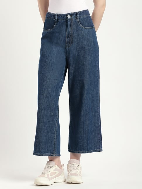 R&B Dark Blue Cotton Relaxed Fit Mid Rise Jeans