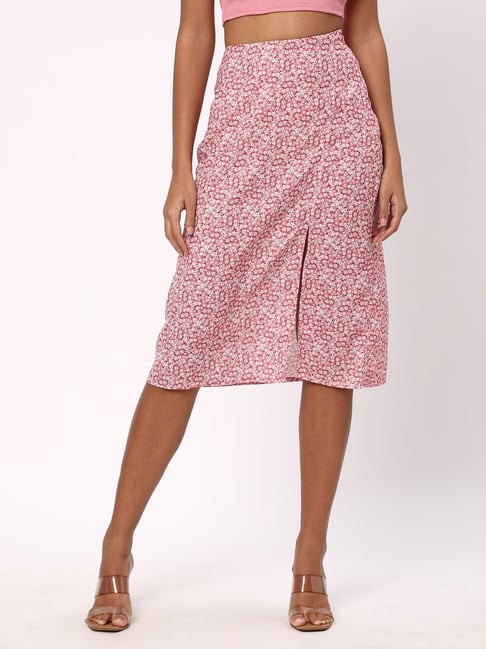 R&B Pink Viscose Floral Print Skirt