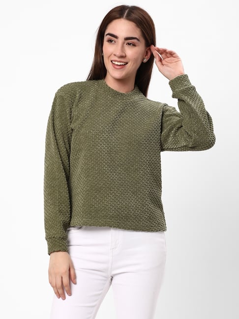 R&B Olive Polyester Woven Design Sweater-picture-30