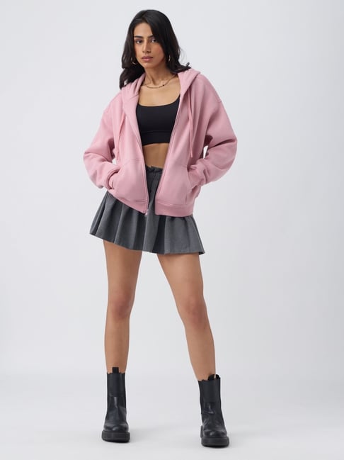 The Souled Store Light Pink Zipper Antique Rose Women Oversized Jacket-picture-18