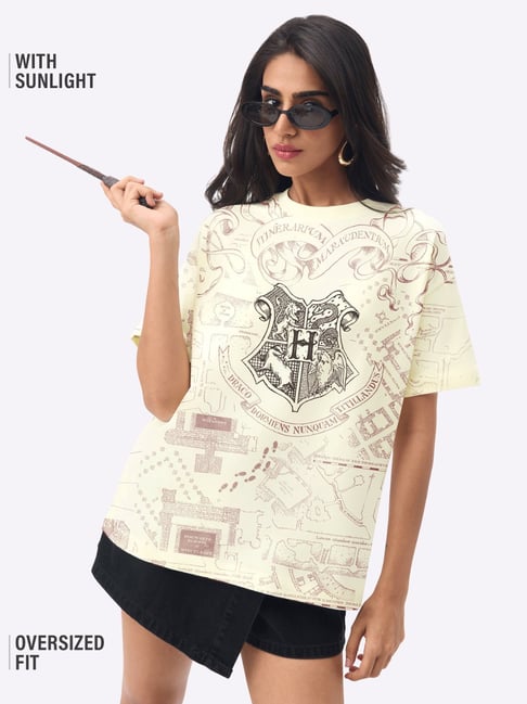 The Souled Store Light Yellow Harry Potter Marauder's Map (Solar) Women Oversized T-Shirt-picture-13