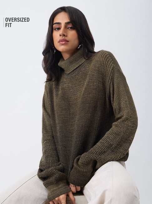 The Souled Store Dark Green Ombre Dune Women Oversized Sweater