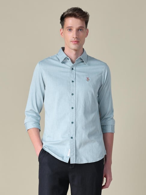 U.S.Polo Association Green Cotton Twill Tailored Fit Shirt