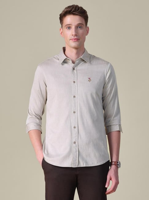 U.S.Polo Association Brown Cotton Twill Tailored Fit Shirt