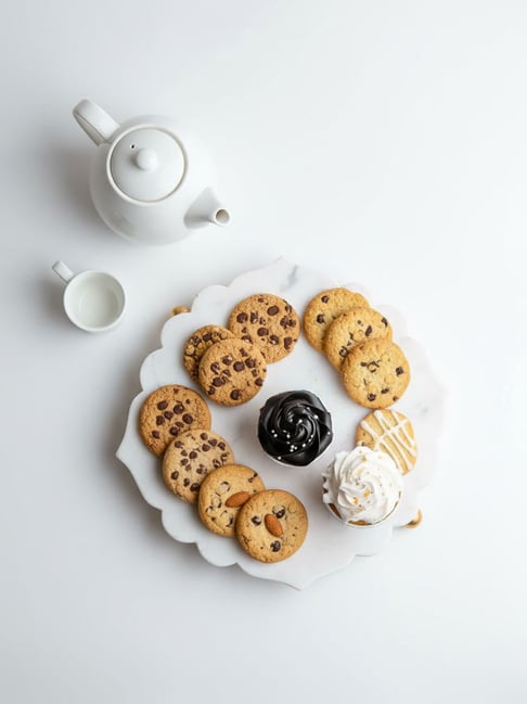 Tatsya White Marble Printed Cake Platter-picture-22