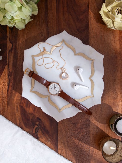 Tatsya White Marble Printed Lotus Inlay Platter-picture-15