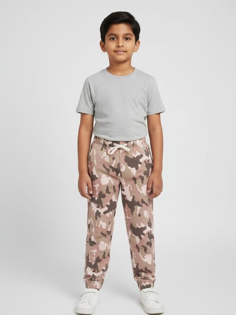 Biglilpeople Boys Pink Cotton Regular Fit Printed Joggers