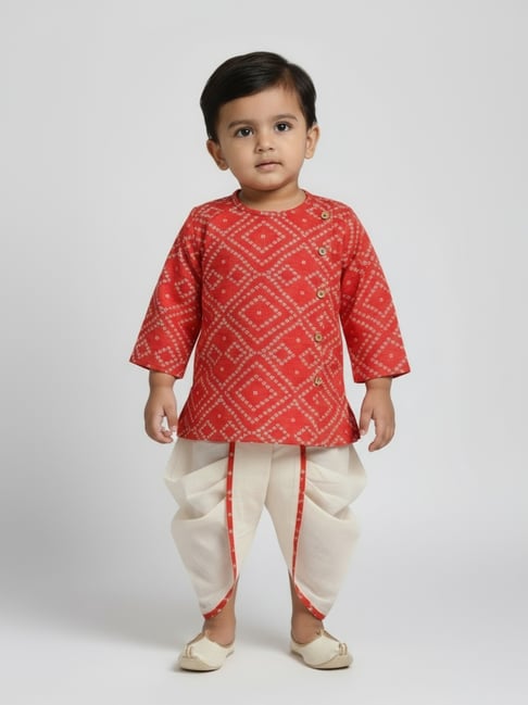 Biglilpeople Boys Red Cotton Regular Fit Printed Kurta with Dhoti Set-picture-23