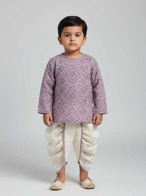 Biglilpeople Boys Lavender Cotton Regular Fit Printed Kurta with Dhoti Set-picture-35