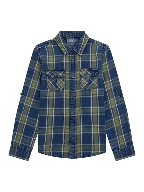 Guess Indigo and Green Checks Regular Fit Shirt-picture-40