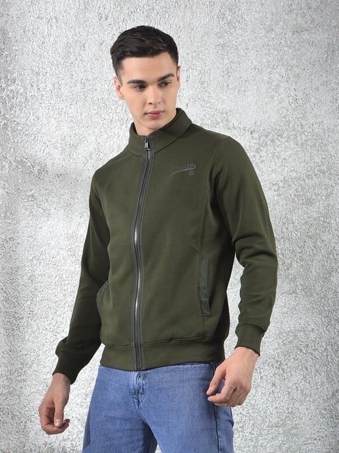 NUMERO UNO Dark Green Cotton Solid Regular Fit Jacket