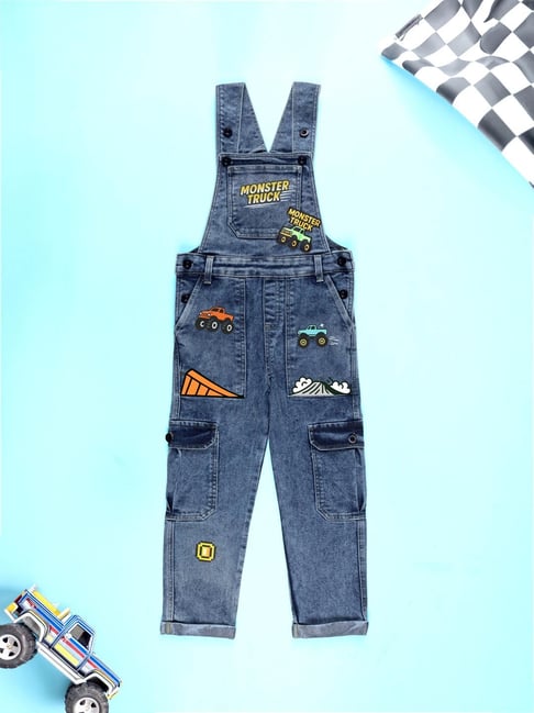 Kiddopanti Kids Light Blue Denim Embroidered Dungaree