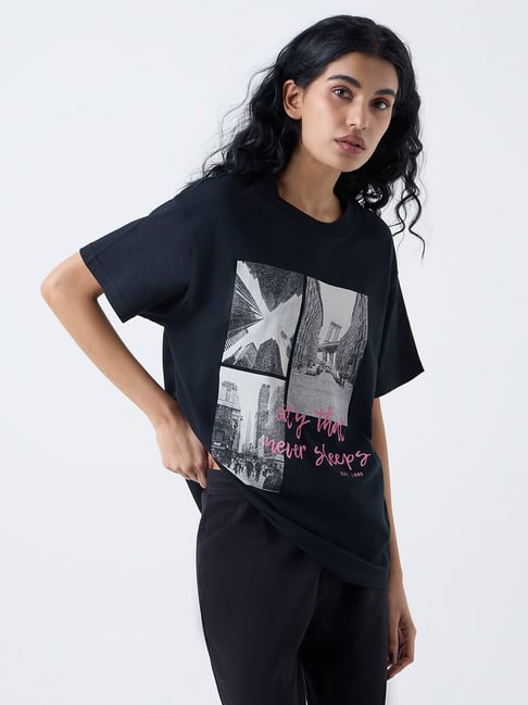 Superstar by Westside Black Cityscape-Inspired Cotton T-Shirt-picture-33